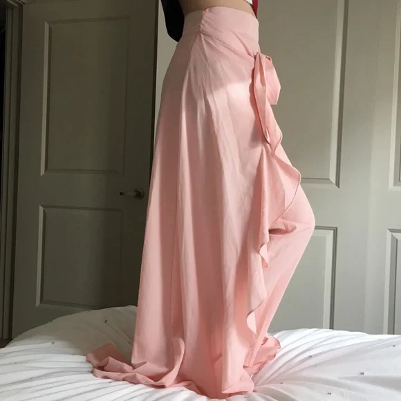 Lili Gal Pink Overlay Pants w/ Attached Wrap Skirt - Picture 4 of 5
